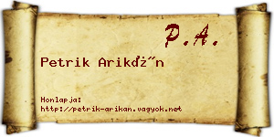 Petrik Arikán névjegykártya